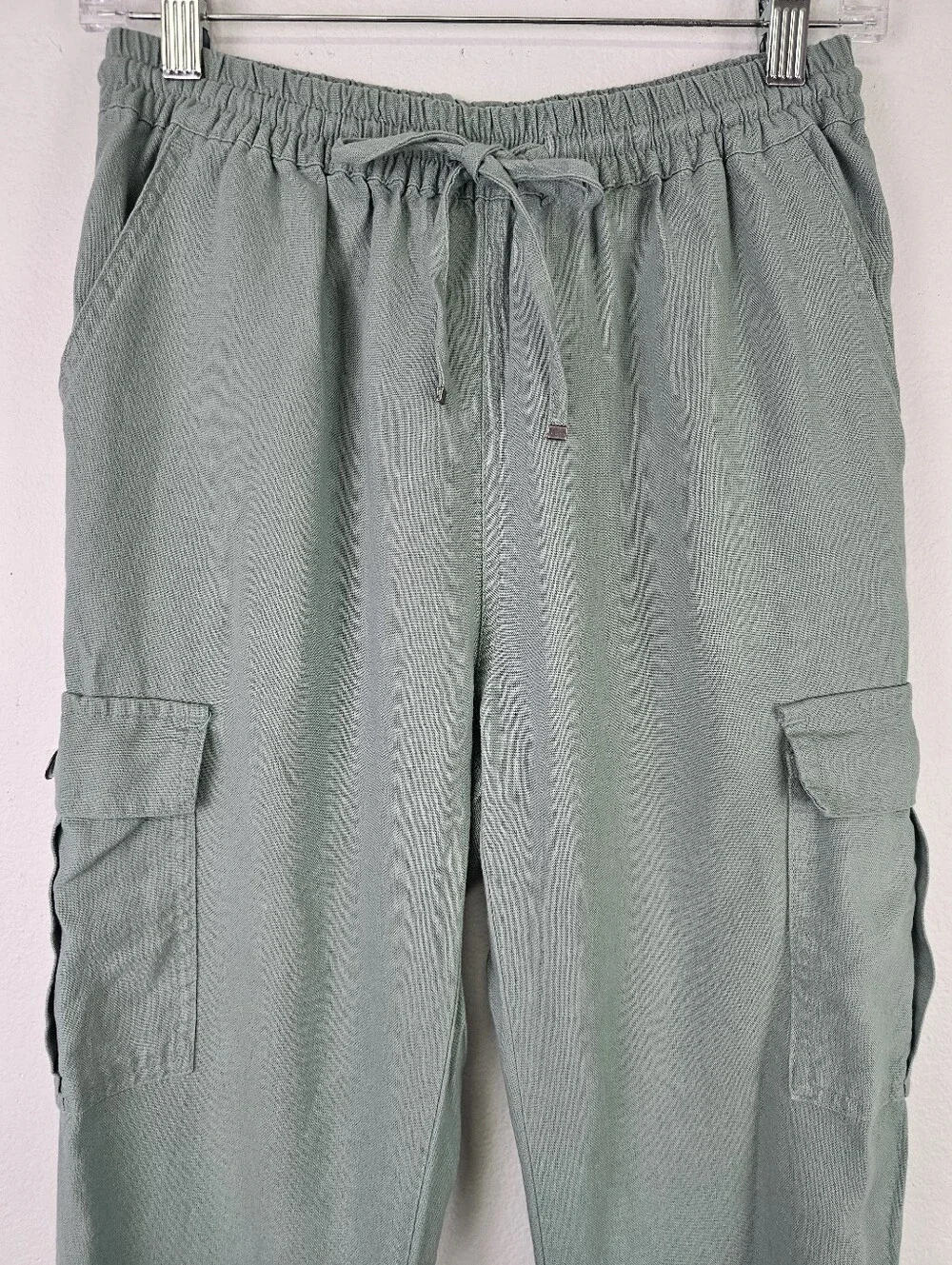 Green Linen Blend Cargo Joggers Sz S Coastal Casual Resortwear Beachy